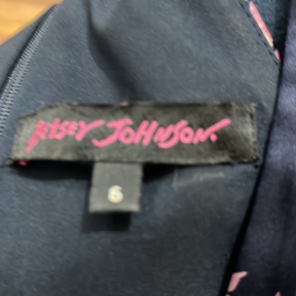 BETSEY JOHNSON VINTAGE NAVY PINK SILK FLORAL HALTER MIDI DRESS GREAT CONDITION 6 - Picture 9 of 11